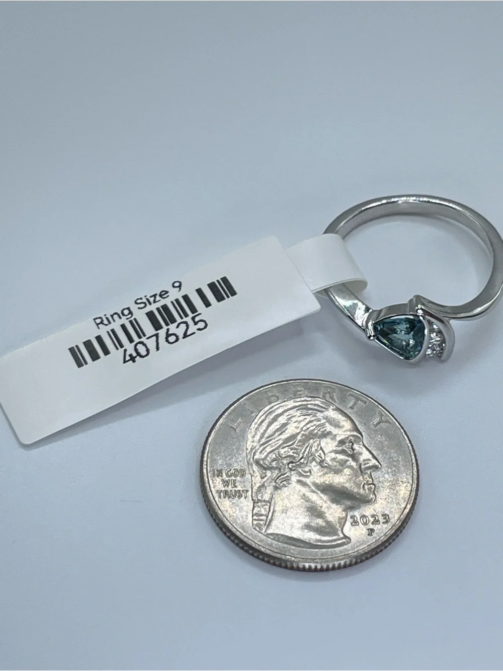 Swarovski Crystal Elements Teal Blue Trillion Crystal Modern Minimalist Ring 9